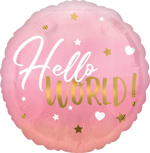 18″ Pink Baby Girl Hello World Anagram Balloon | Purchase