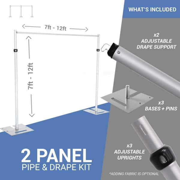 2-Panel Pipe and Drape Kit / Backdrop – 7-12 Feet Tall (Adjustable) | Rental
