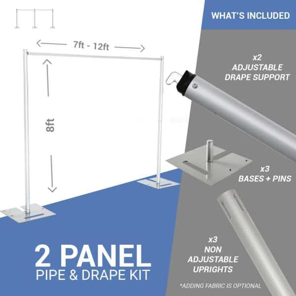 2-Panel Pipe and Drape Kit / Backdrop – 8ft Tall (Non-Adjustable – 1.5″ Break Apart Uprights) | Rental