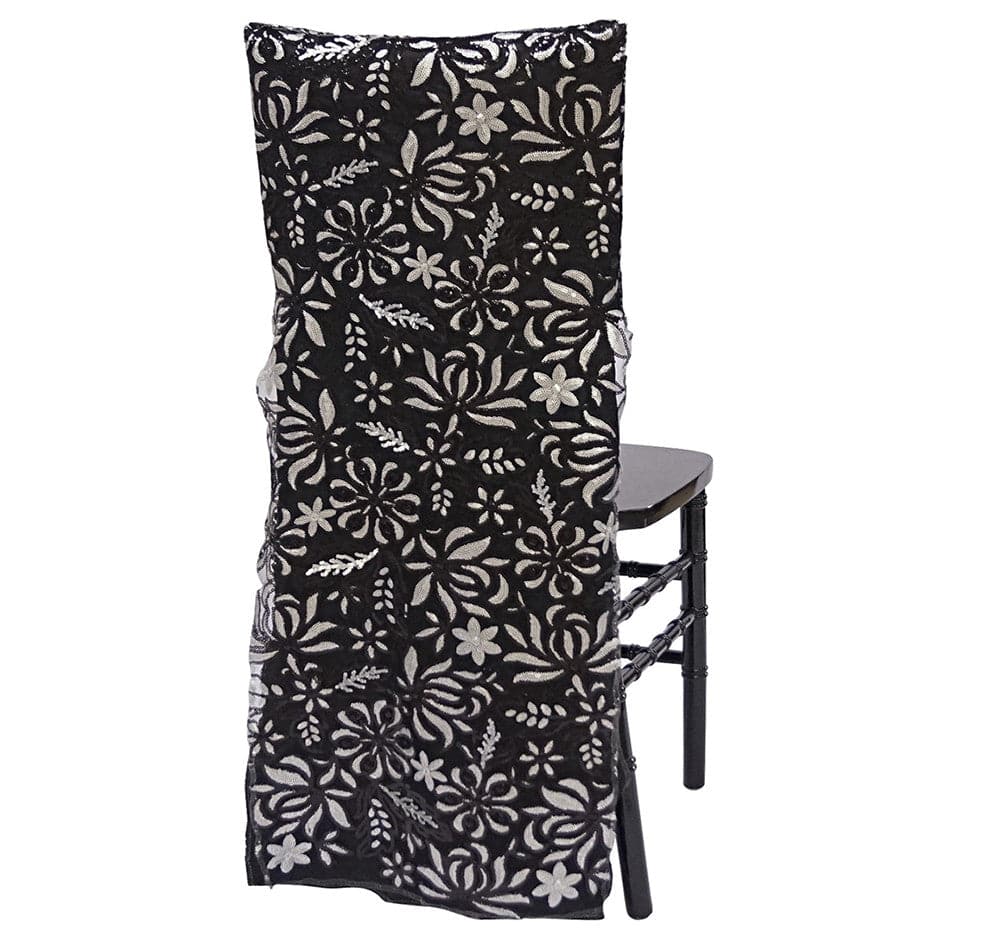 Starlight Sequins Chair Back – Black/Silver | Rental