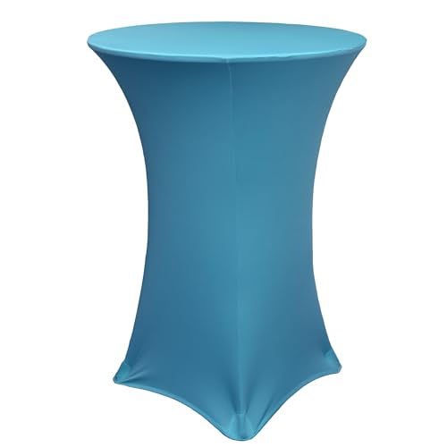 YOUR CHAIR COVERS – 30″ D x 42″ H Highboy Cocktail Round Stretch Spandex Table Cover – Malibu Blue, Fitted Elastic Tablecloth for Round Tables, Outdoor Party DJ Tradeshow Banquet V | Rental