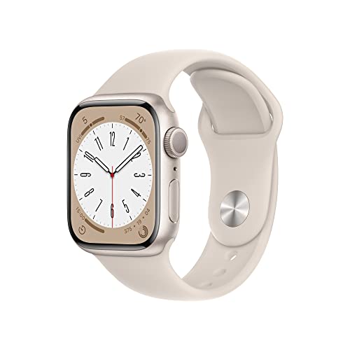 Apple Watch Series 8 [GPS 41mm] Smart Watch w/Starlight Aluminum Case with Starlight Sport Band – M/L. Fitness Tracker, Blood Oxygen & ECG Apps, Always-On Retina Display, Water Res | Rental