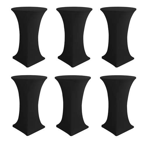 Enjoyidea Cocktail Table Covers-Spandex Round High Top Table Cloths 6 Pack 32×43 Inch-Black Stretch Fitted Bar Tall Tablecloth for Pub Bistro Highboy Party Event Banquet Height Fol | Rental