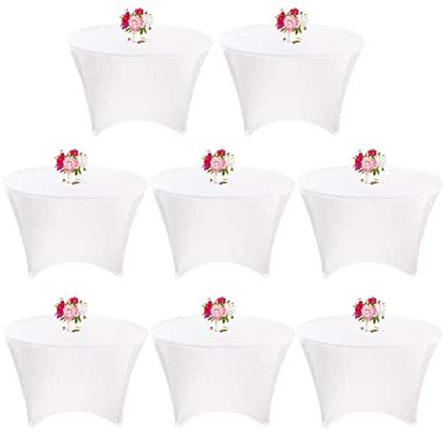 8 Pack 6FT Round Spandex Tablecloth 72” White Round Elastic Table Cover, Round Table Cloth Washable Wrinkle Resistant Fitted Stretch Table Cover for Wedding Party Birthday Banquet | Rental