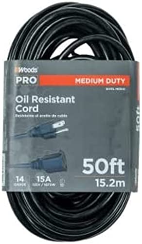 Woods 982452 50-Foot SJTOW Agricultural Outdoor Heavy Duty All- Weather Extension Cord, Oil Resistant Vinyl Jacket, Versatile Use, Powerful 15 Amps, 125 Volts, 1,875 Watt Extension | Rental