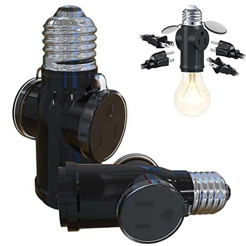 2 Pcs Luntak 3 Prong Light Socket to Plug Adapter, E26 Light Socket Outlet Outdoor, Light Bulb to 2/3 Prong Outlet Socket Splitter Converter Heat-Resistant for Porch Patio Garage U | Rental