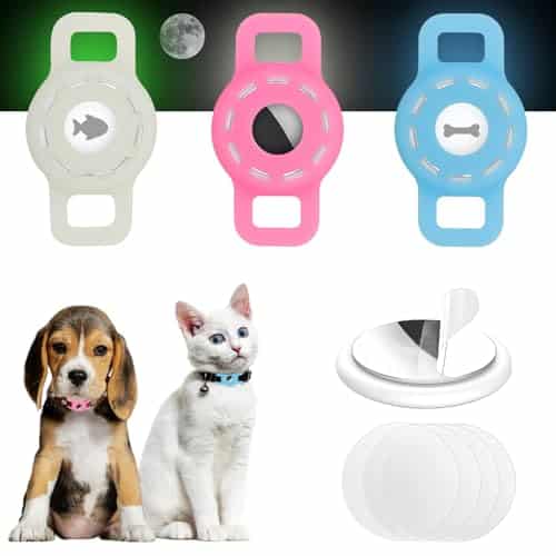3-Pack Luminous AirTag Cat Collar Holder for Apple AirTag 2021, Silicone Airtag Protective Case for Puppy Collar, Anti-Lost AirTag Dog Collar Holder with Screen Protectors – White | Rental