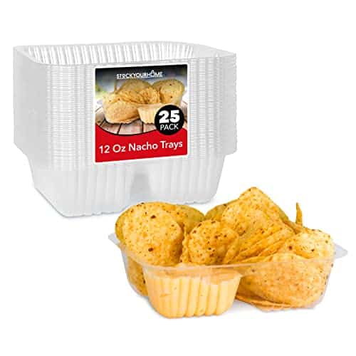 12oz Plastic Nacho Trays (100 Pack) Small Disposable Tray for Nachos & Cheese Dip, Concession Stand Supplies, Movie Night Snacks for Kids, Carnival Party Decorations, Food Boats, S | Rental