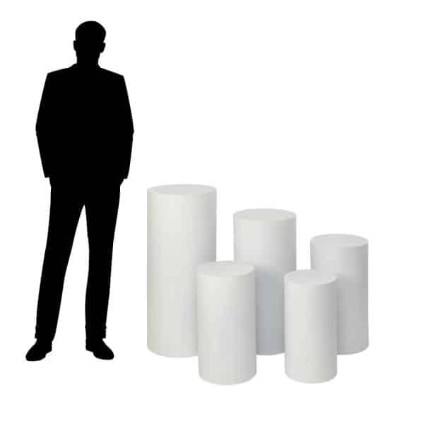 DecoStar™ 5 Piece Set Metal Cylinder Pedestals Display – White | Rental