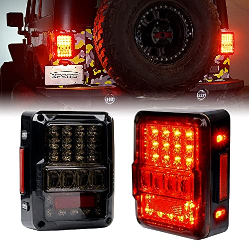 Xprite 4D Smoke Lens LED Tail Lights DOT Approved for 2007-2018 Jeep Wrangler JK JKU, High Intensity Led Rear Taillights w/Parking Light, Brake Turn Signal Lamp and Reverse Lamps F | Rental