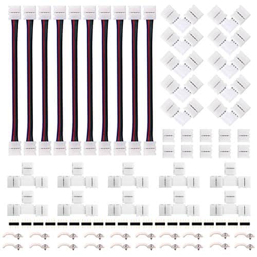 5050 4Pin RGB LED Strip Connector Kit – includes 10x T Shape Connectors, 10x LED Strip Jumper, 10x L Shape Connectors, 10x Gapless Connectors, 20x LED Strip Clips, 20x 4 Pin Male t | Rental