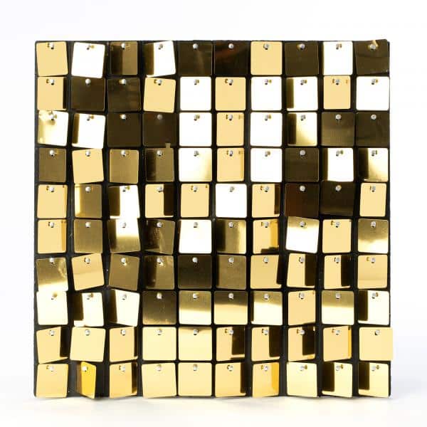 Decostar™ Shimmer Wall Panels w/ Black Backing & Square Sequins – 24 Tiles – Gold | Rental Decostar™ Shimmer Wall Panels w/ Black Backing & Square Sequins – 24 Tiles – Gold | Rental