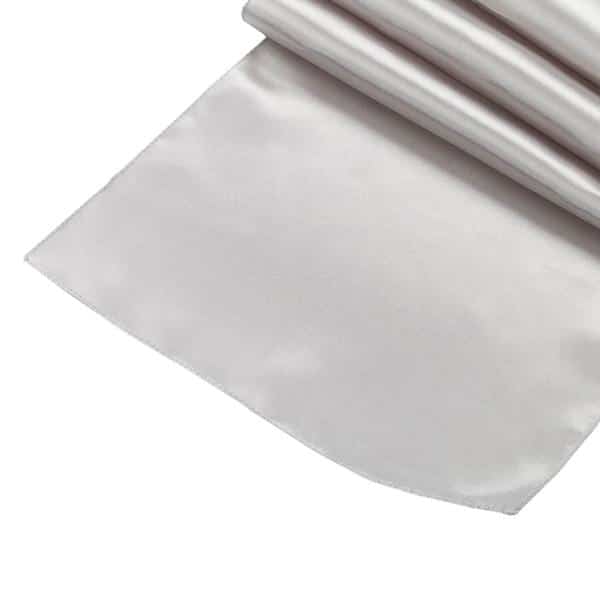 Sleek Satin Runner 14″ x 108″ – Silver | Rental