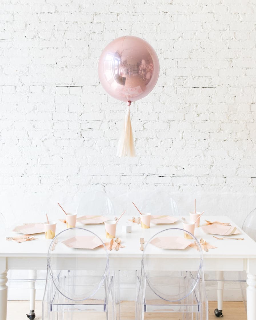 16in Rose Gold Orb Foil Balloon with Ivory Skirt Centerpiece | Purchase 16in Rose Gold Orb Foil Balloon with Ivory Skirt Centerpiece | Purchase