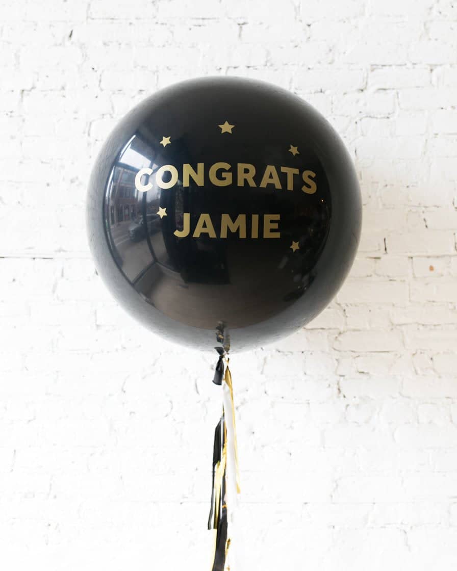 GIFT-Personalized Gift Black Congrats Balloon and Black, White and Gold Tassel | Purchase GIFT-Personalized Gift Black Congrats Balloon and Black, White and Gold Tassel | Purchase