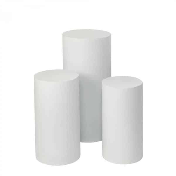 Decostar™ Metal Cylinder Pedestals Display 3pc/set – White | Rental