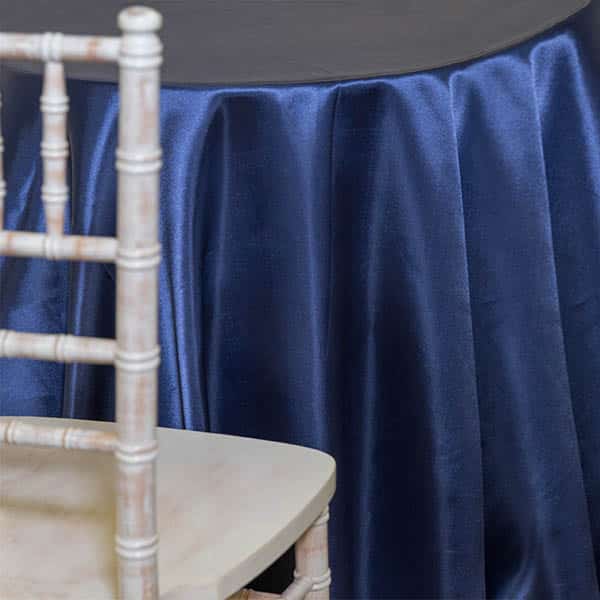 NAVY BLUE – DECO Satin Tablecloth by Eastern Mills – Size Options | Rental