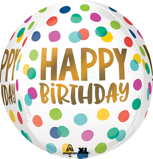 16″ Orbz Birthday Happy Dots Anagram Balloon | Rental