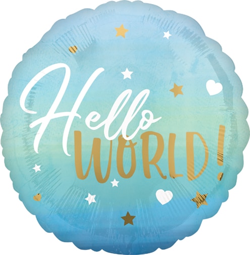 18″ Blue Baby Boy Hello World Anagram Balloon | Purchase