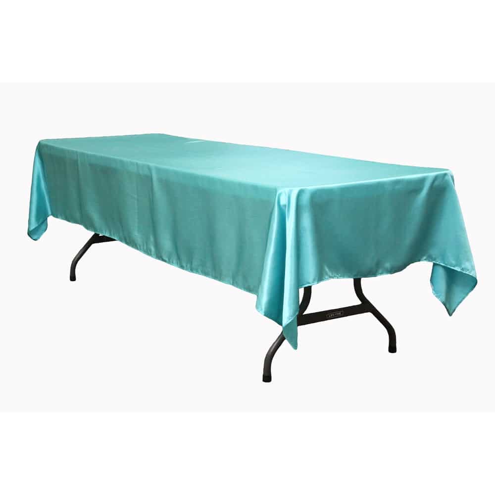 Satin Rectangular 60″x120″ Tablecloth – Light Turquoise | Rental