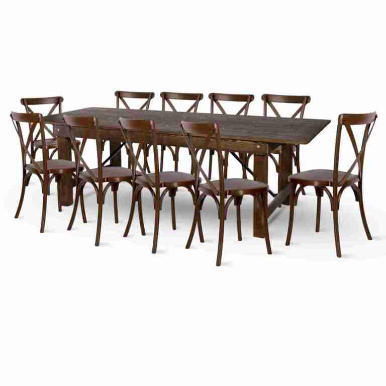 Fruitwood Straight Leg Farm Table Dining Set with 10 Chairs | Rental Fruitwood Straight Leg Farm Table Dining Set with 10 Chairs | Rental