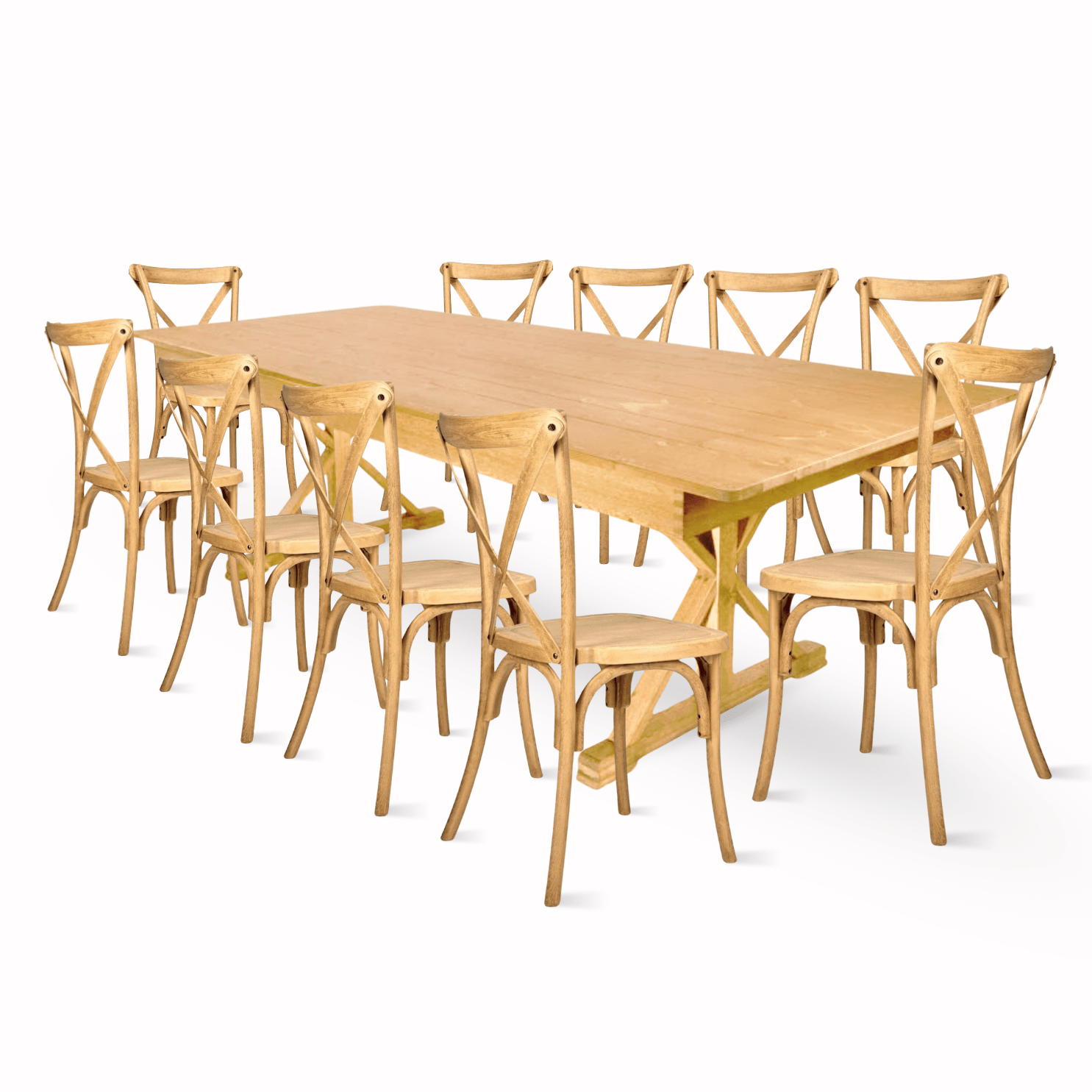 natural x leg farm table dining set with 10 chairs 2