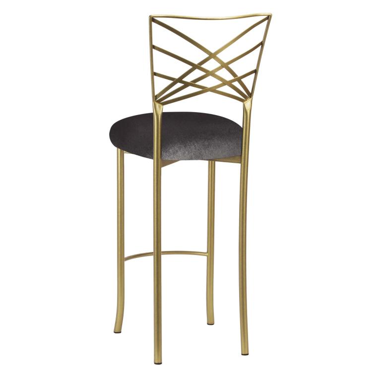Gold Fanfare Barstool with Charcoal Velvet Cushion – Chameleon Chair Collection | Rental Gold Fanfare Barstool with Charcoal Velvet Cushion – Chameleon Chair Collection | Rental