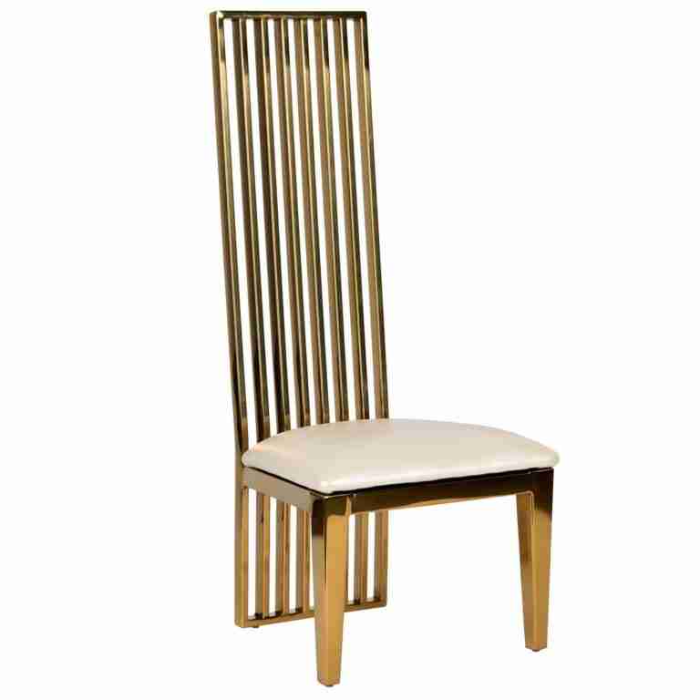 Kids Gold Frame High Back Stainless Steel Chair with White Vinyl Cushion | Rental