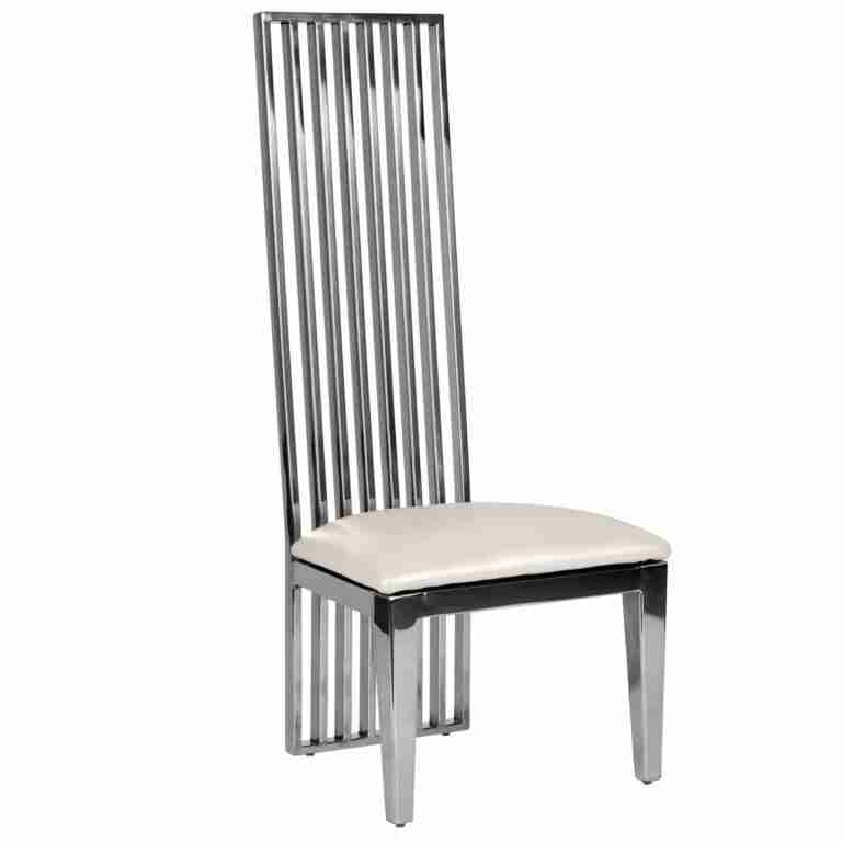 Kids Silver Frame High Back Stainless Steel Chair with White Vinyl Cushion | Rental
