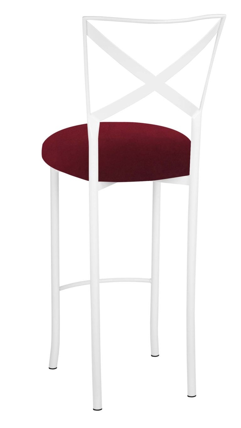 Simply X White Barstool with Cranberry Boxed Prima Velvet Cushion – Chameleon Chair Collection | Rental Simply X White Barstool with Cranberry Boxed Prima Velvet Cushion – Chameleon Chair Collection | Rental