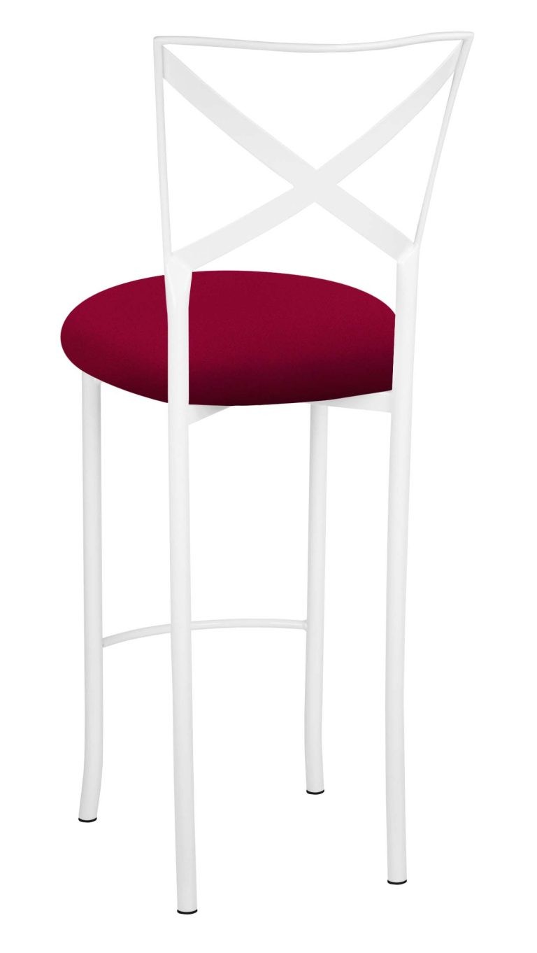 Simply X White Barstool with Cranberry Stretch Knit Cushion – Chameleon Chair Collection | Rental Simply X White Barstool with Cranberry Stretch Knit Cushion – Chameleon Chair Collection | Rental
