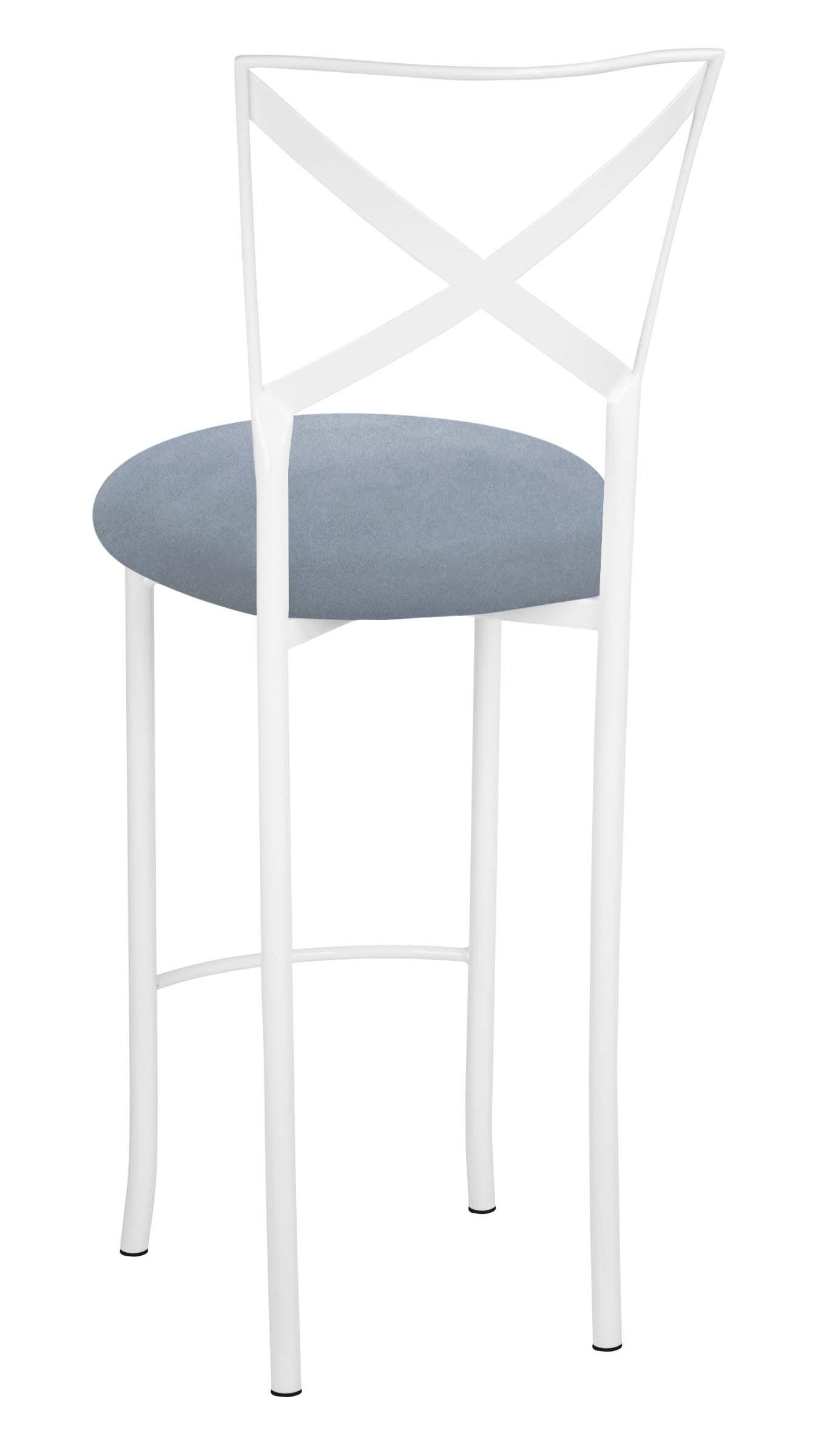 Simply X White Barstool with Ice Blue Suede Cushion Chameleon Chair Collection