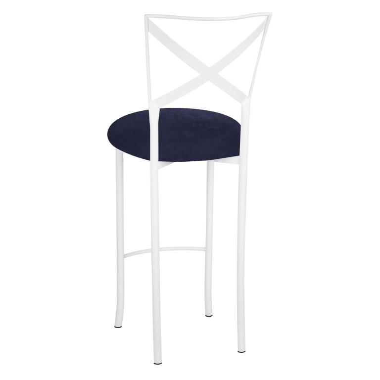 Simply X White Barstool with Navy Blue Suede Cushion – Chameleon Chair Collection | Rental Simply X White Barstool with Navy Blue Suede Cushion – Chameleon Chair Collection | Rental
