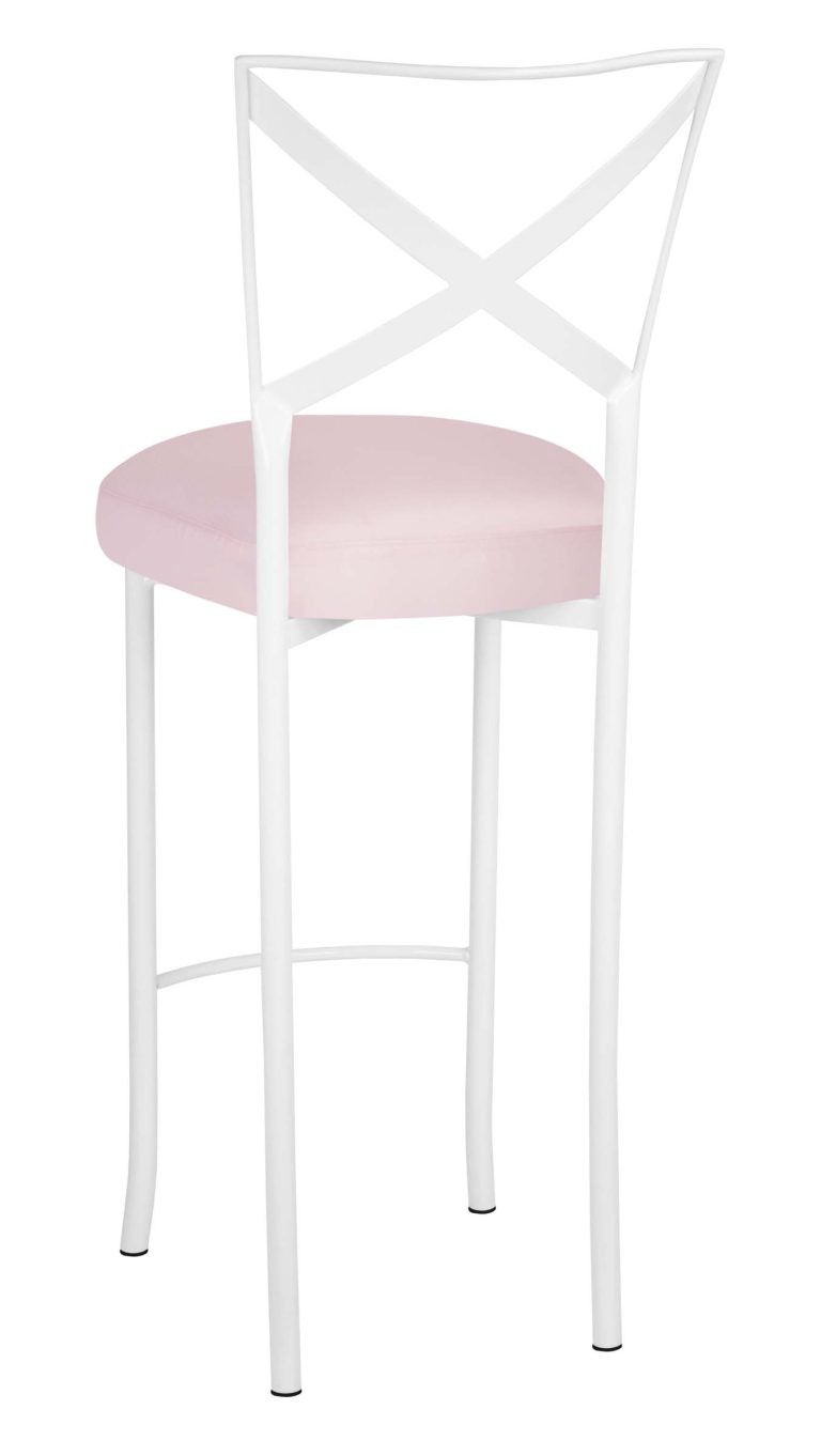 Simply X White Barstool with Soft Pink Satin Boxed Cushion – Chameleon Chair Collection | Rental Simply X White Barstool with Soft Pink Satin Boxed Cushion – Chameleon Chair Collection | Rental