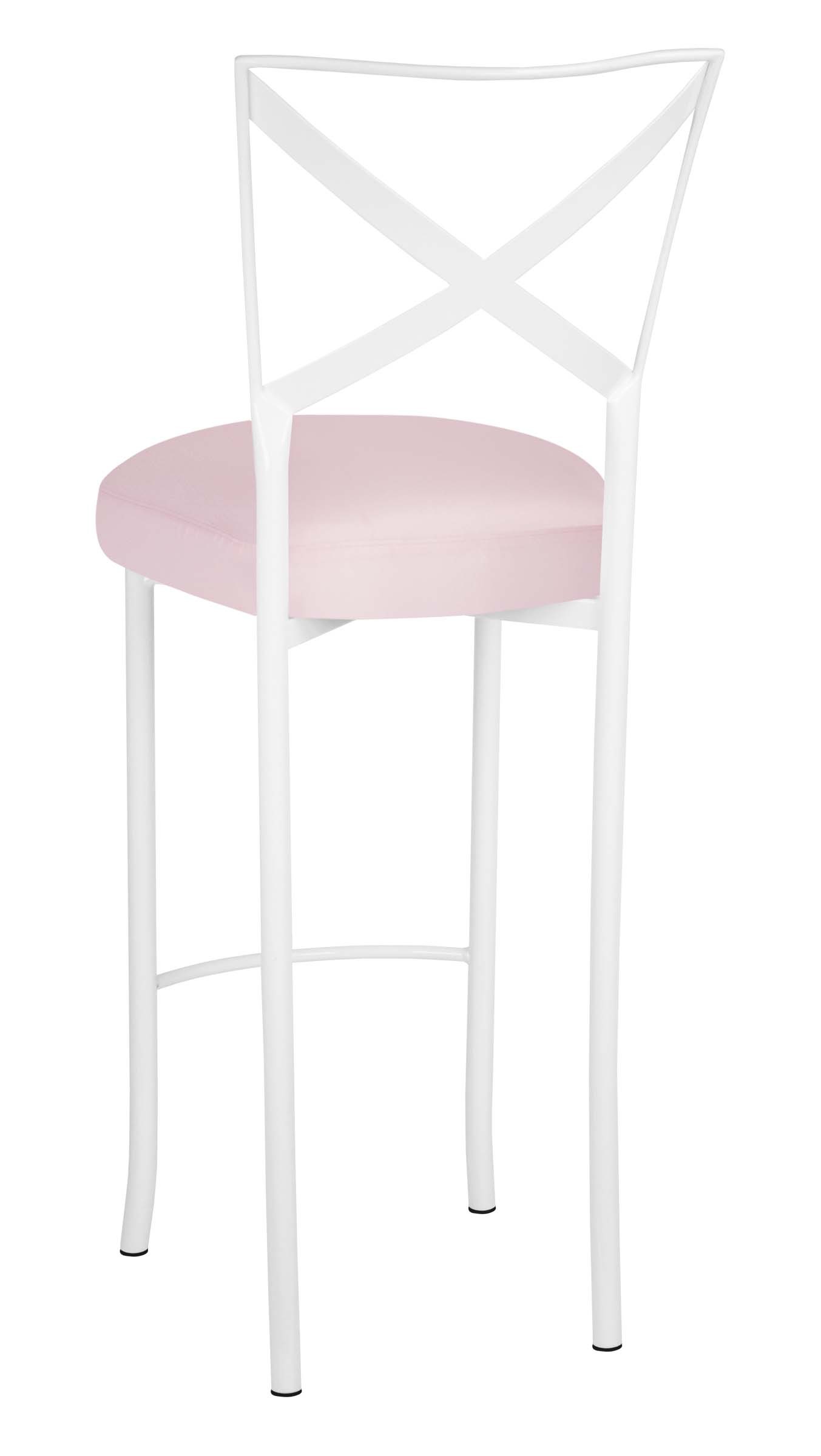 Simply X White Barstool with Soft Pink Satin Boxed Cushion Chameleon Chair Collection